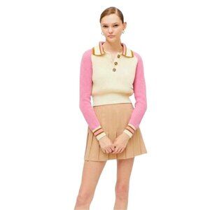 BDG Urban Outfitters Collared Sweater XS Cream Pink Stripe Preppy Crop “Taylor”
